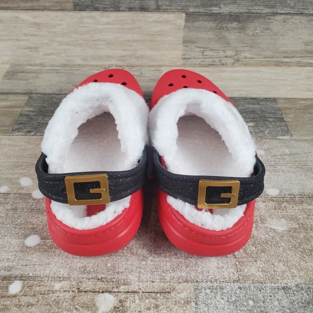 Crocs Classic Lined Santa Kids Clog Sz 2 J2 Red Rubber Slip-On Slingback Shoes